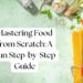 Ingredients and spices on a green background with the text "Mastering Food from Scratch: A Fun Step-by-Step Guide.