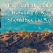 Hiker with a backpack and trekking poles standing on a rocky hill, overlooking a stunning mountain landscape with text overlay 'The Health Benefits of Traveling: Why You Should See the World