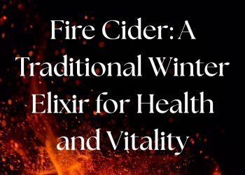 Fire cider title image with flames symbolizing warmth and vitality in winter.