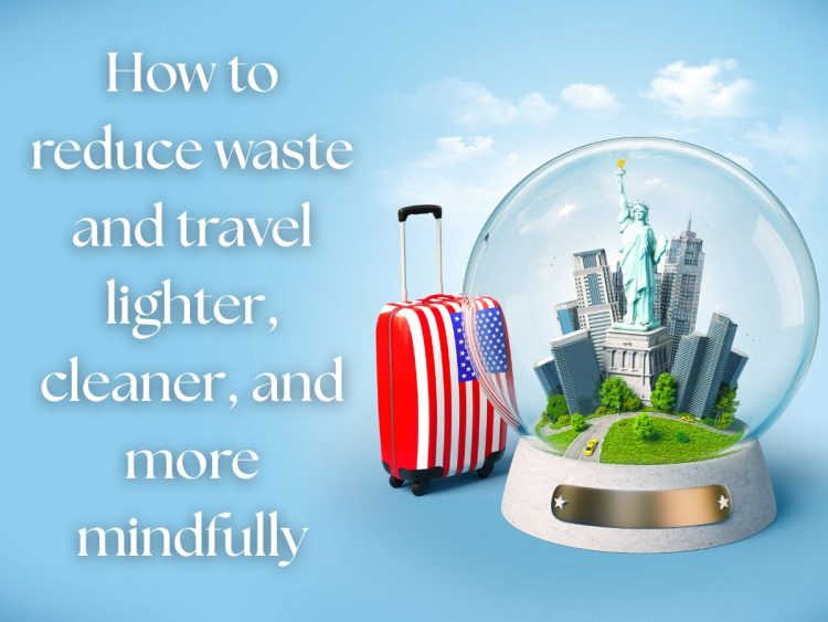 Suitcase and travel-themed illustration symbolizing low-waste travel and mindful exploration.