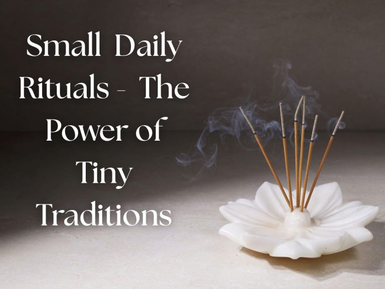 Incense sticks burning in a lotus holder, symbolizing calming daily rituals and tiny traditions.